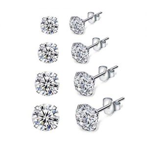 Shuxin Silver Stud Earrings for Women, 4 Pairs 925 Sterling Silver Cubic Zirconia Stud Earrings Set, Hypoallergenic Small Sleeper Cartilage Studs, with Clear 5A Cubic Zirconia, Size: 3, 4, 5, 6mm