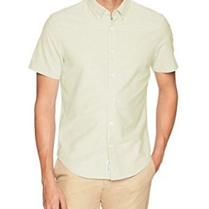 Original Penguin Mens Short Sleeve Core Oxford with Stretch Button Down Shirt, Tender Yellow, Large